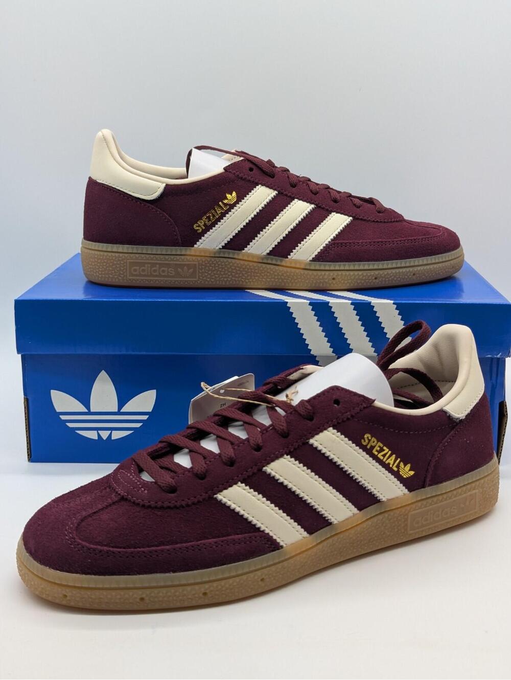 Women's Size 9 Adidas Handball Spezial Maroon Burgundy White Sneakers JP8726 New - Picture 2 of 9
